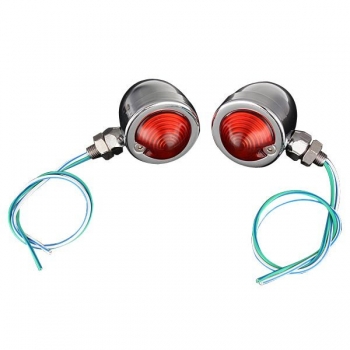 12V Red Dual Filament Chrome Bullet Blinker Pair für Harley