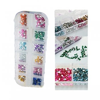12 Farben Nagel Glitter Strass Fall box art 2mm