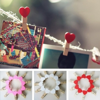 10pcs Love Heart Wooden Clothes Photo Paper Clips