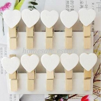 10pcs Love Heart Wooden Clothes Photo Paper Clips