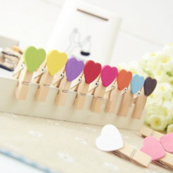 10pcs Love Heart Wooden Clothes Photo Paper Clips