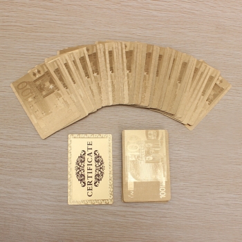 24K Goldfolie überzogen Poker Spielkarten Certficate Dollar Euro