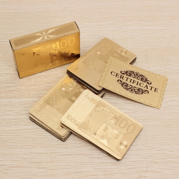 24K Goldfolie überzogen Poker Spielkarten Certficate Dollar Euro