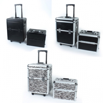Pro 2in1 rädriges schließbares Aluminiummake Up kosmetischer Kastenkosmetikkoffer