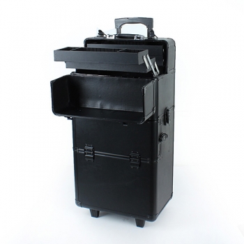 Pro 2in1 rädriges schließbares Aluminiummake Up kosmetischer Kastenkosmetikkoffer