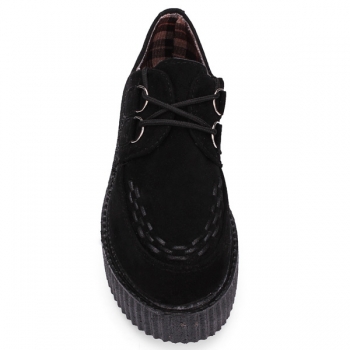 Britische Retro Frauen Faux-Veloursleder Lace-up Punk Plattform flache Schuhe