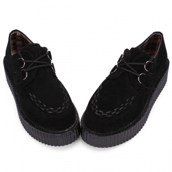 Britische Retro Frauen Faux-Veloursleder Lace-up Punk Plattform flache Schuhe