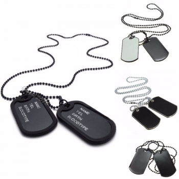 Männer Armee Stil Schwarz 2 Dog Tags Anhänger Halskette Ball Kette