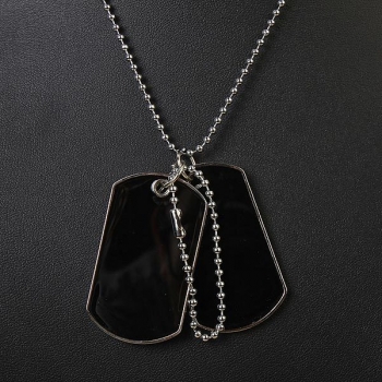 Männer Armee Stil Schwarz 2 Dog Tags Anhänger Halskette Ball Kette