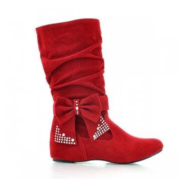 Bowtie Mid Calf Damen Stiefel Butterfly Knot versteckte Ferse Damen Schuhe