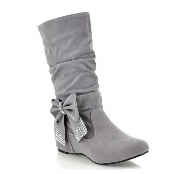 Bowtie Mid Calf Damen Stiefel Butterfly Knot versteckte Ferse Damen Schuhe