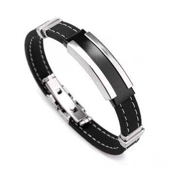 Herren Silber Edelstahl Armband Armband Schwarz Gummi