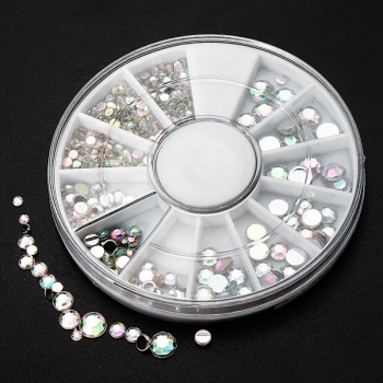 5 Größen Weiß Multicolor Acrylrhinestone Nagel Dekoration Rad 