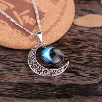 Silber hat galaktisches Mondweltallglas cabochon Hängekette gepanzert