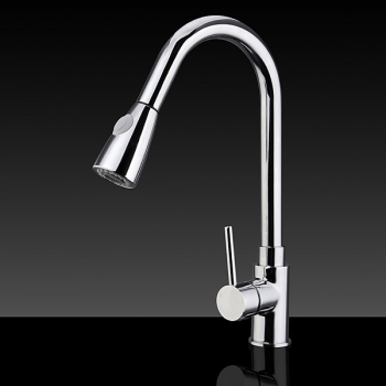 Pull-Down-Küchenarmaturen Mischer-Hahn-Einzel-Loch-Wannen-Hahn Chrom poliert