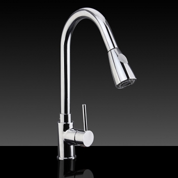 Pull-Down-Küchenarmaturen Mischer-Hahn-Einzel-Loch-Wannen-Hahn Chrom poliert