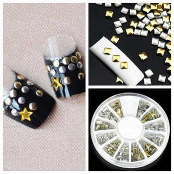 6 Styles Mischungsform Gold Silber Legierungs Bolzen Nagel Kunst Dekoration Rad