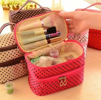 Tragbare Polyester Double Layer Verfassungs Kosmetik Toilettenartikel Tasche