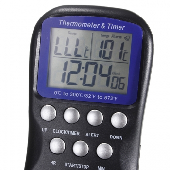 LCD Digital Thermometer Küche Lebensmittel Backofen Timer mit Silber Sonde