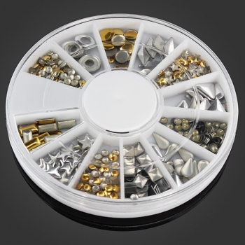 12 Mischstile 3. Goldsilbermetall befestigen Nageldekorationsrad