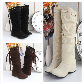 Damen Mittleres Kalbsleder Stiefel Slouch Comfort Soft Leder-Aufzugsschuhe