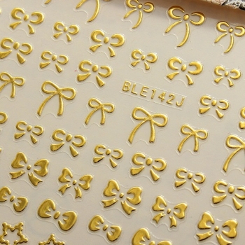 3D Golden Bowknot Sterne Nagel Kunst Aufkleber Abziehbilder