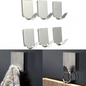 6pcs Rectangle Stainless Steel Badezimmer Küche Sticky Hooks