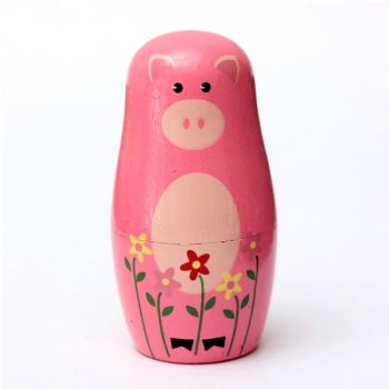 Satz von 5 süßen Holzmatrjoschkas matryoshka russische Tierpuppe