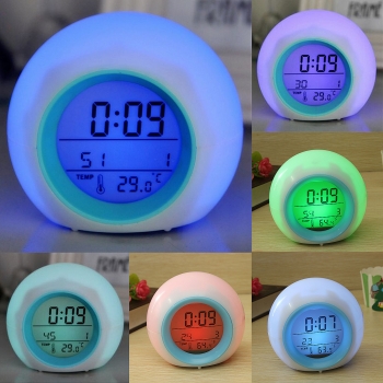 Digitaler LED 7 Farbwechsel Wecker Thermometer Natur Klang
