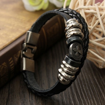 Punk Multilayer Kreuz Geflochtene Charm Leder Wickelarmband Unisex