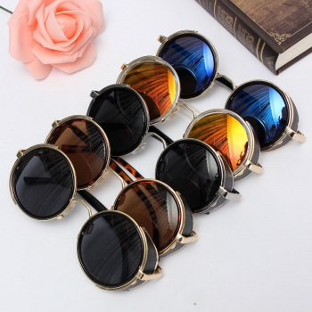 Unisex VIntage Sonnenbrille UV400 Steampunk Runder Spiegel Objektiv Glas  
