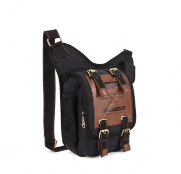 KAUKKO Männer Retro- Segeltuch-Schwarz-Spielraum-Schulter-Beutel-Kurier-Beutel