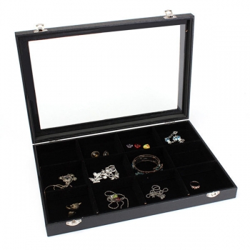 12 Grids Schmuck Fach Aufbewahrungsbox Colliers Ohrringe Armbänder Showcase