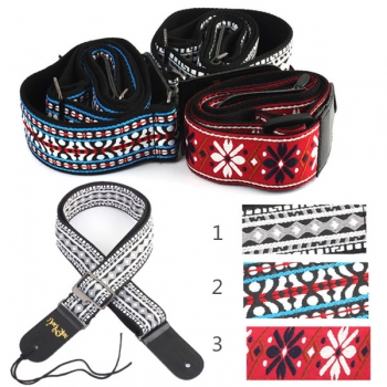 Retro Folk Auspicious Blumen Art Gitarren Bügel Gurt Baumwolle gewebt Leder