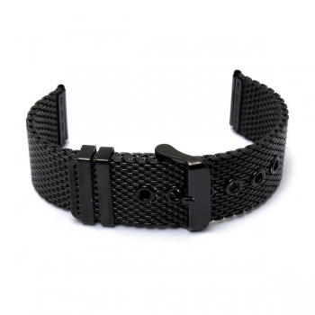 22mm Schwarz Silber Gold Edelstahlgewebe Dornschließe Uhrenarmband