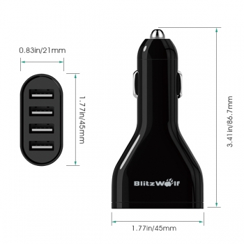 BlitzWolf® 9.6a 48W 4 Port USB Car Charger BW-C1 Mit Power3S Technik für iPhone, iPad, 