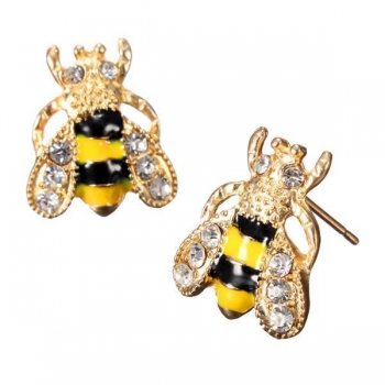 Schöne Goldüberzogener Kristall Insekt Kleine Bee Bolzen Ohrringe für Frauen