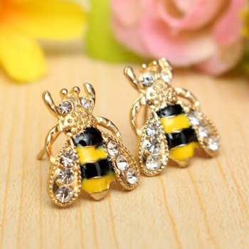 Schöne Goldüberzogener Kristall Insekt Kleine Bee Bolzen Ohrringe für Frauen