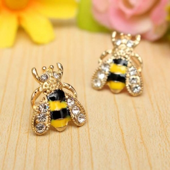 Schöne Goldüberzogener Kristall Insekt Kleine Bee Bolzen Ohrringe für Frauen