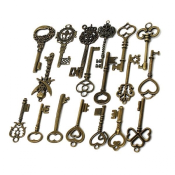 18pcs Retro Bronze Skeleton Krone Schlüssel Halskette Anhänger Charme DIY