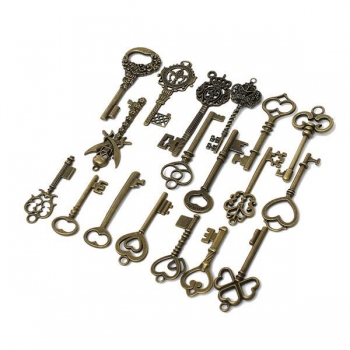 18pcs Retro Bronze Skeleton Krone Schlüssel Halskette Anhänger Charme DIY