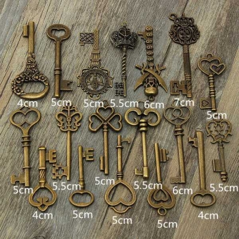 18pcs Retro Bronze Skeleton Krone Schlüssel Halskette Anhänger Charme DIY