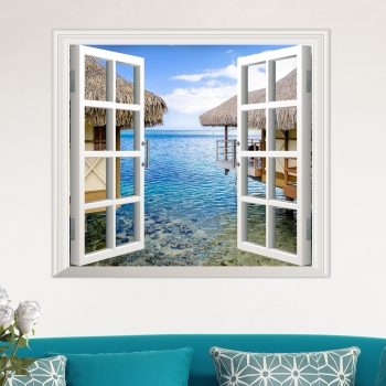 3D Artificial Fenster Ansicht 3D Wandtattoos Sea View Room Stickers Hauptwanddekor Geschenk