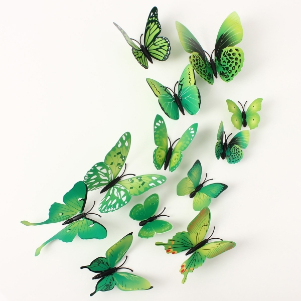 12pcs 3D grüne Schmetterlings Wand Aufkleber Kunst Abziehbilder Startseite Hochzeit Dekoration