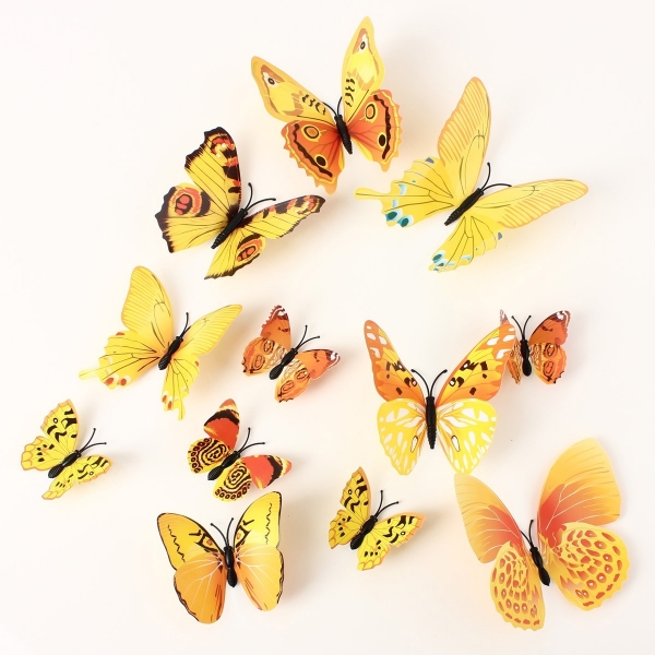 12pcs 3D Yellow Butterfly Wand Aufkleber Kunst Abziehbilder Startseite Hochzeit Dekoration
