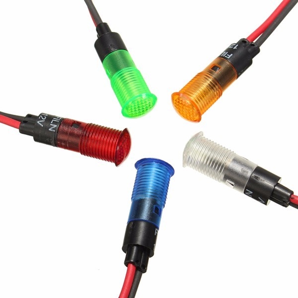 12V 8 mm LED Schalttafelanzeige Licht Lampe Rot Blau Gelb Grün Weiß mit Draht