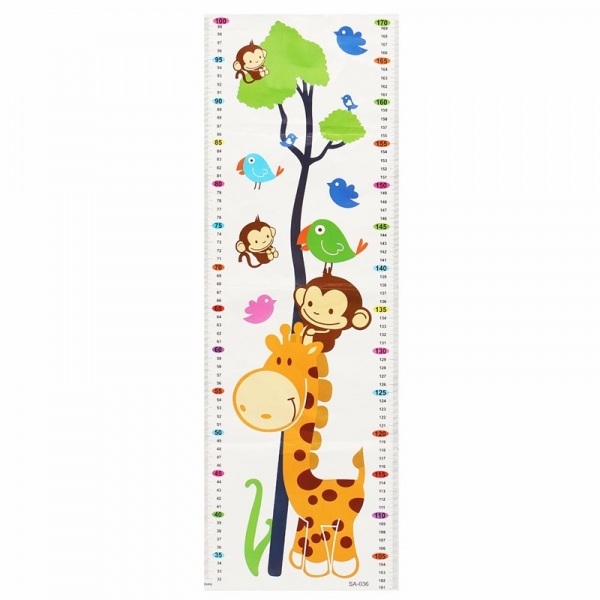 Nette Wandtattoo Aufkleber Karikatur Giraffe Monkeys Wachstum Höhe Kinder Kinder Tabelle