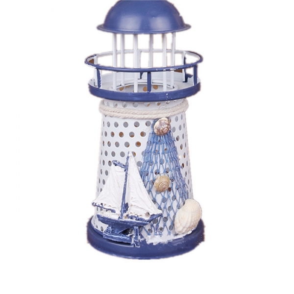 Mittelmeer Eisen Leuchtturm Craft Ornaments Ozean Home Decor LED Candle Light Caldleholder