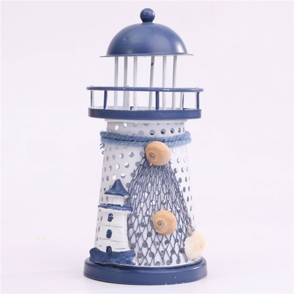 Mittelmeer Eisen Leuchtturm Craft Ornaments Ozean Home Decor LED Candle Light Caldleholder