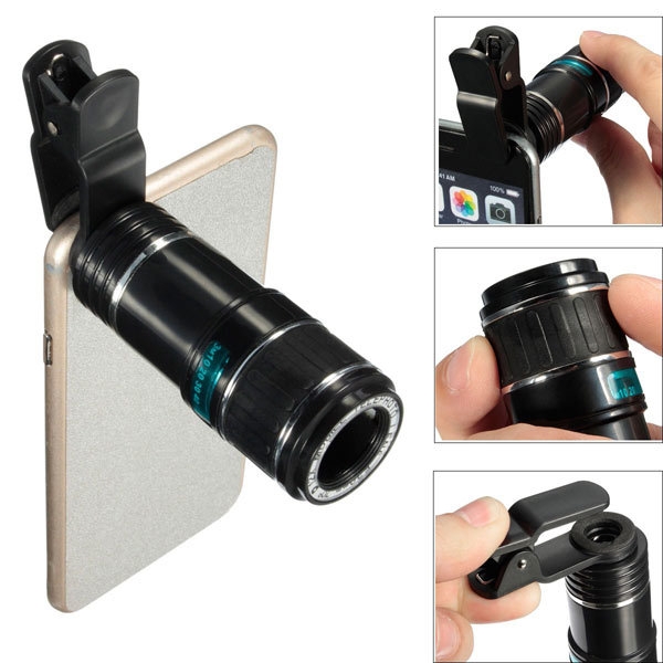 Universal 12X Zoom Optical Clip Tele Teleskop Kamera Objektiv für Tablet Handy